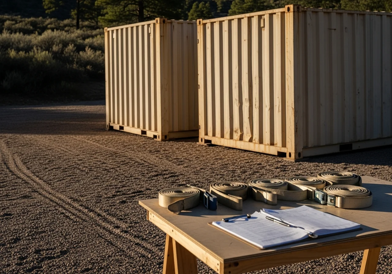 Portable storage containers positioned on residential and commercial properties, ready for loading and secure storage.