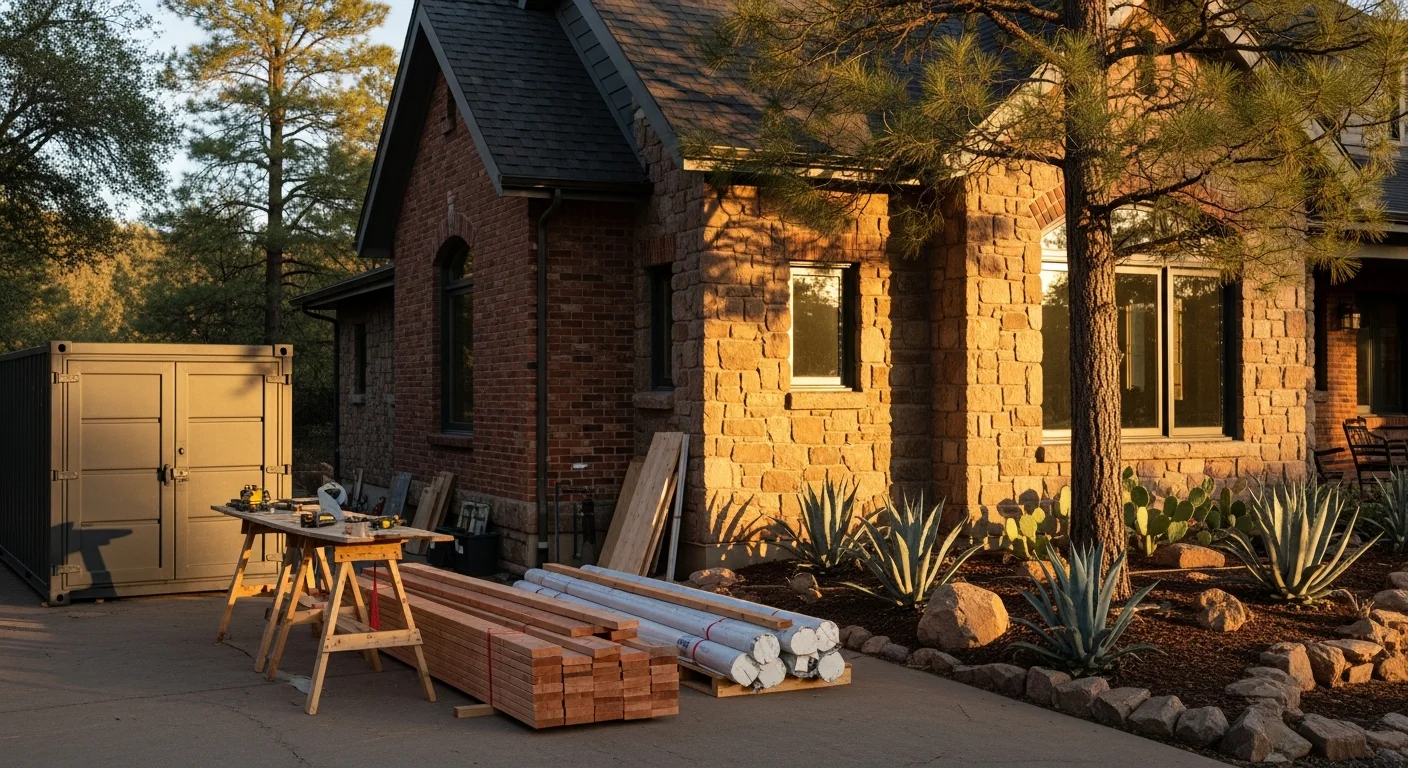 Portable storage container on construction job site in Arizona