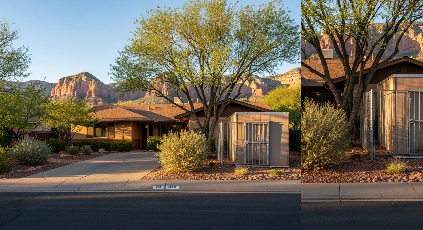 Residential home in Cottonwood with desert landscaping and red rock backdrop visible in the distance.
